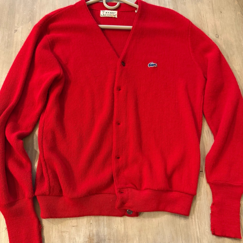 Lacoste Men's Bright Red V-Neck Button Front Cardigan